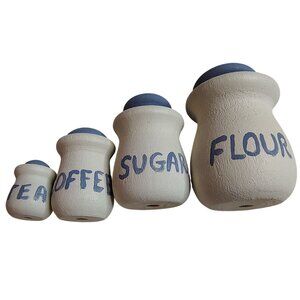 Dollhouse Canister Set Wooden Vintage Flour Sugar Coffee Tea Miniature 4 Piece